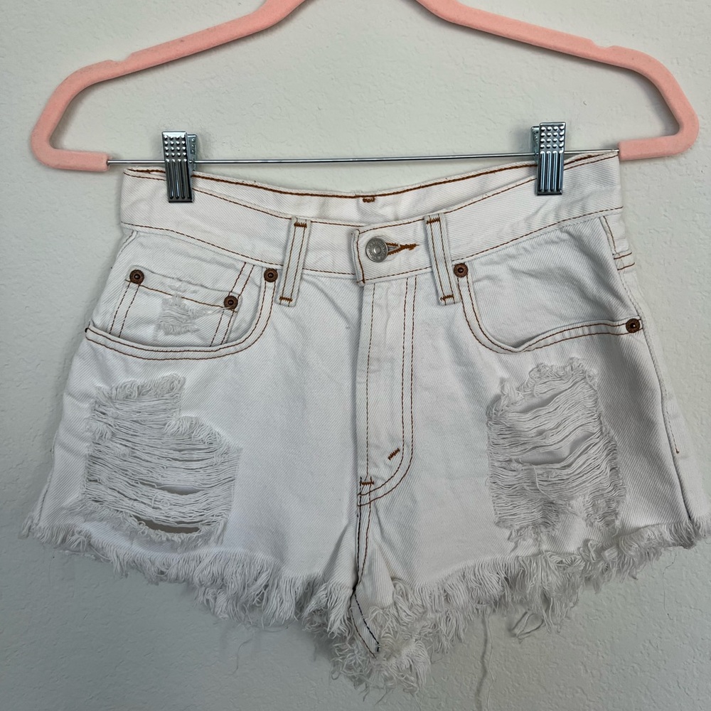 LF Whitewashed Denim Cutoff Shorts